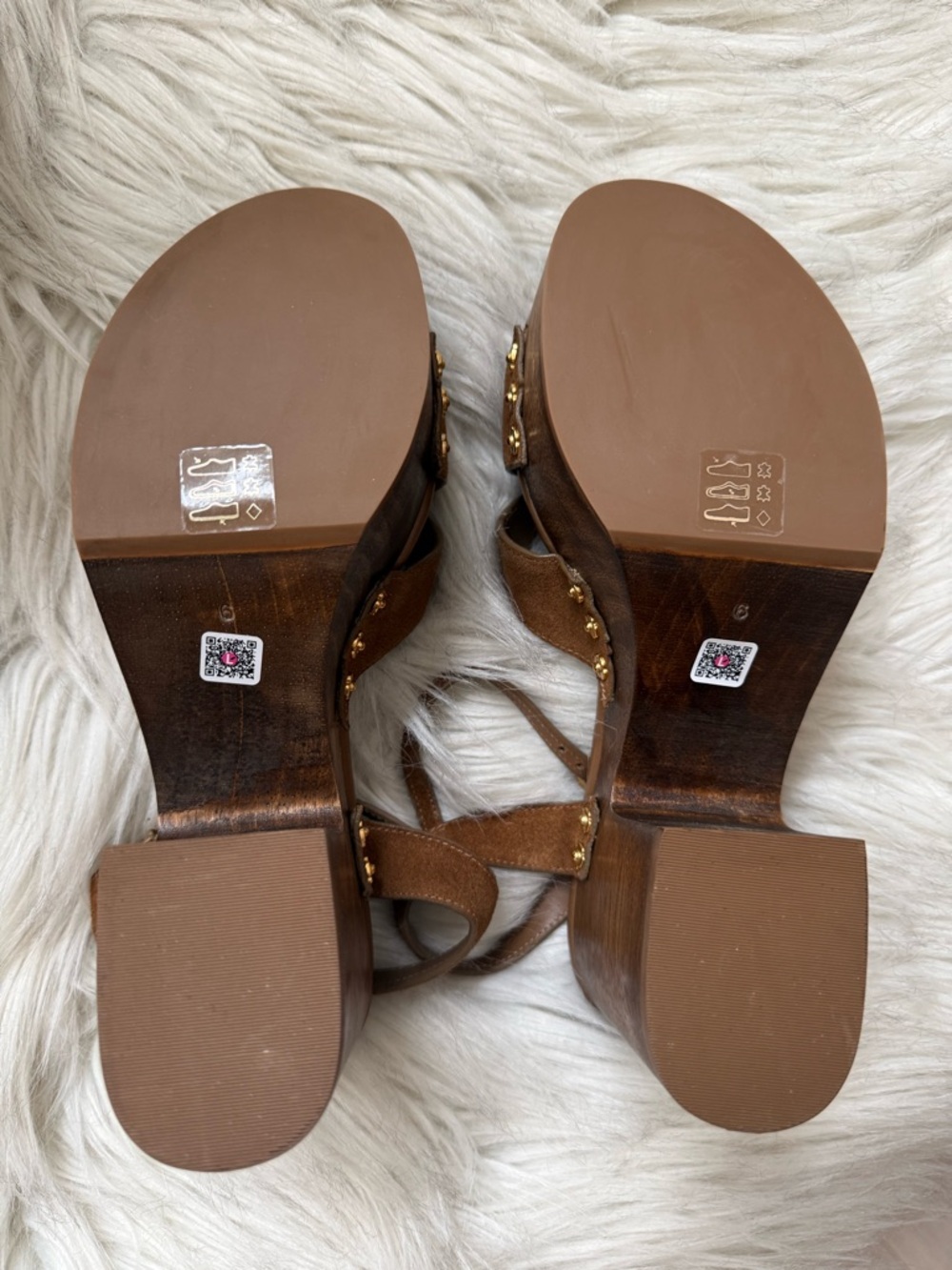 Larroude Talitha Russet Suede Platform Sandals with Gold Studs - Picture 10 of 12